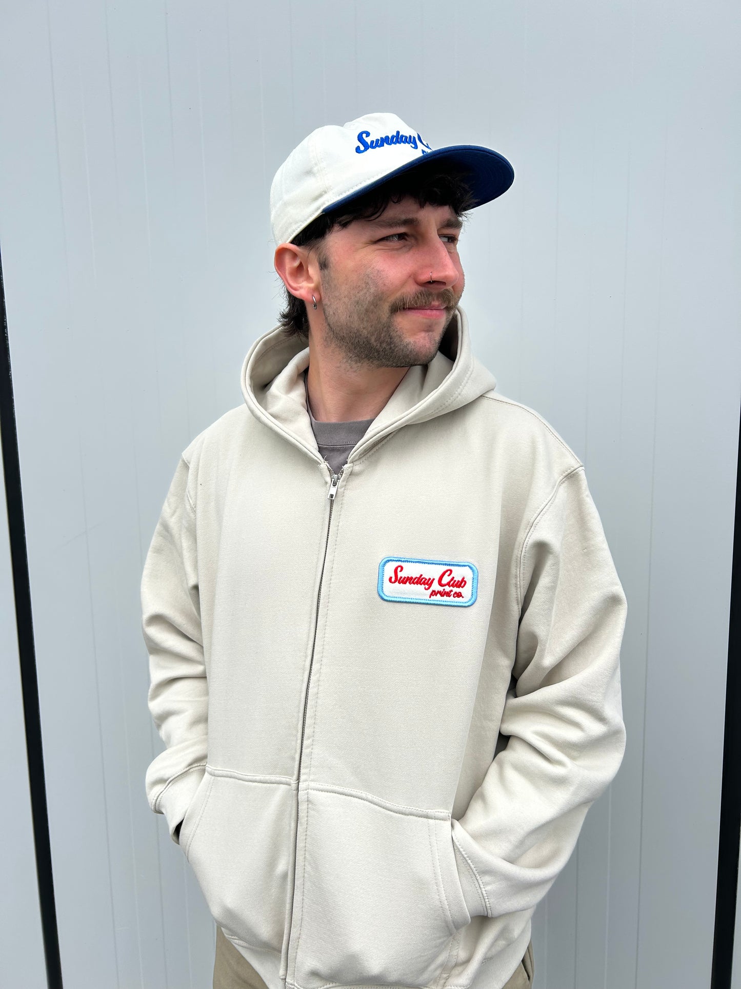 Embroidered Patch Zip Up Heavy Hood / Stone