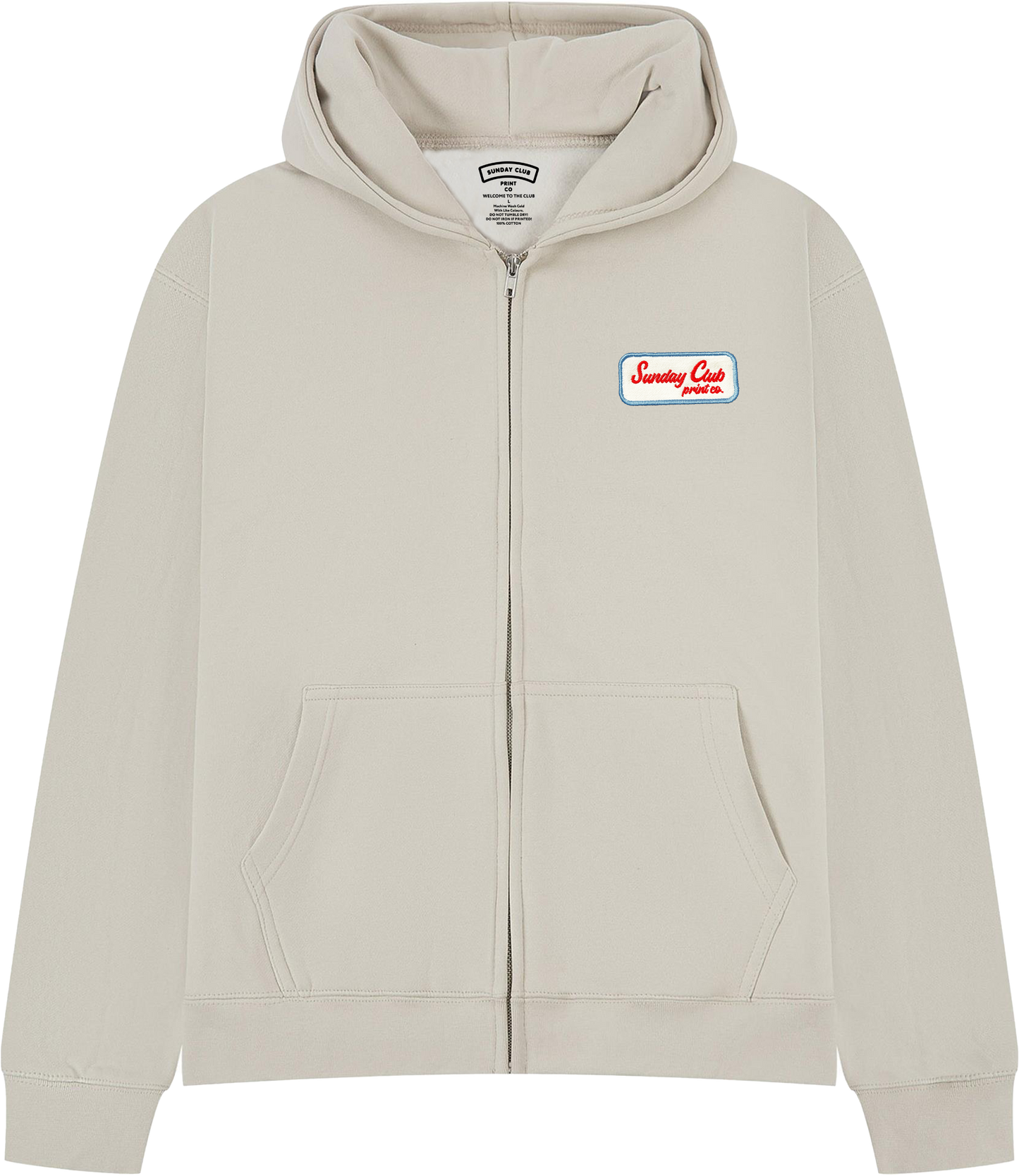 Embroidered Patch Zip Up Heavy Hood / Stone